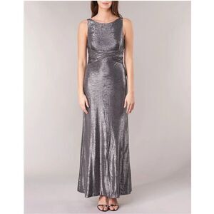 NWT RALPH LAUREN Dilamana METALLIC LONG SLEEVELESS SILVER DRESS SIZE 6